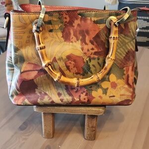 Patricia Nash Multicolor Floral Shoulder Bag with Bamboo Handles